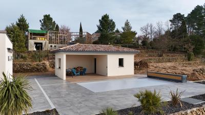 Menuiseries grises anthracite, enduit finition Gratté fin